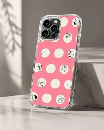 101 Dalmatians themed phone case with red and white polka dots