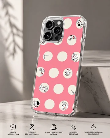 101 Dalmatians themed phone case with red and white polka dots — Specs
