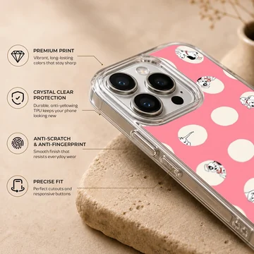 101 Dalmatians themed phone case with red and white polka dots — Info