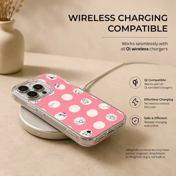 101 Dalmatians themed phone case with red and white polka dots — Charging