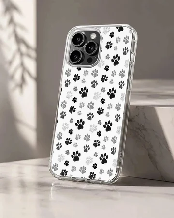 101 Dalmatians paw prints phone case featuring black and white pattern