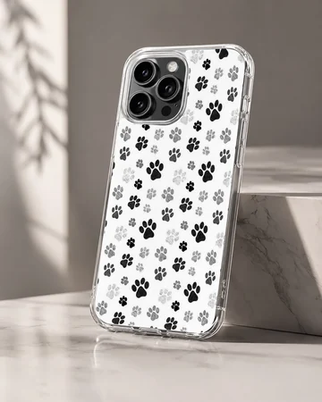 101 Dalmatians paw prints phone case featuring black and white pattern — Hero
