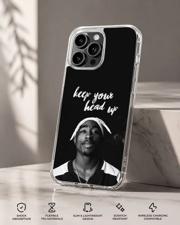2Pac 'Keep Your Head Up' design on phone case — Specs
