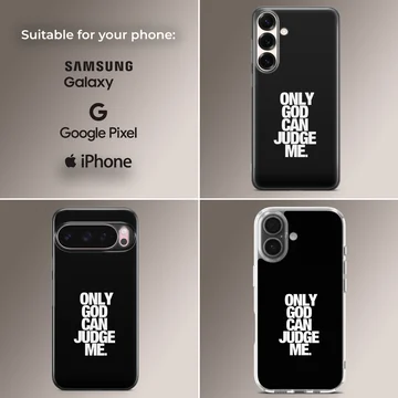 Black phone case featuring 2Pac quote 'Only God Can Judge Me'. — Collage