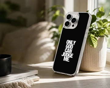 Black phone case featuring 2Pac quote 'Only God Can Judge Me'. — Lifestyle