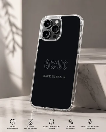 AC DC Back In Black design phone case with bold typography — Specs