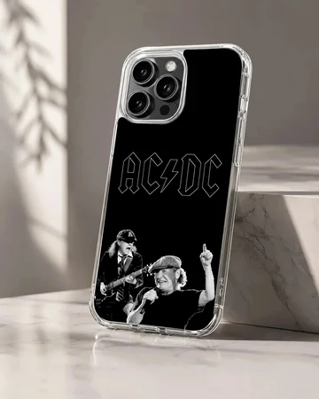 AC DC band members on a black background phone case