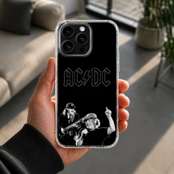AC DC band members on a black background phone case — Lifestyle