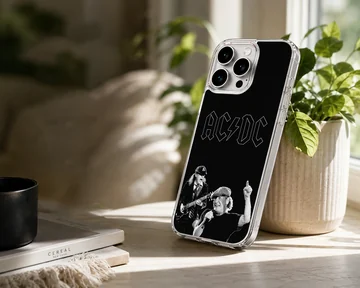 AC DC band members on a black background phone case — Lifestyle