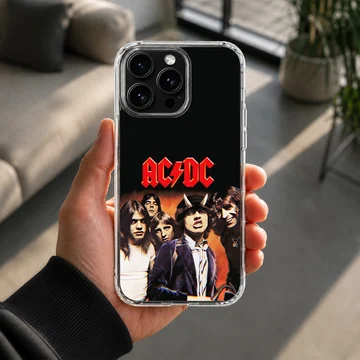 AC DC band photo artwork on black phone case — Lifestyle