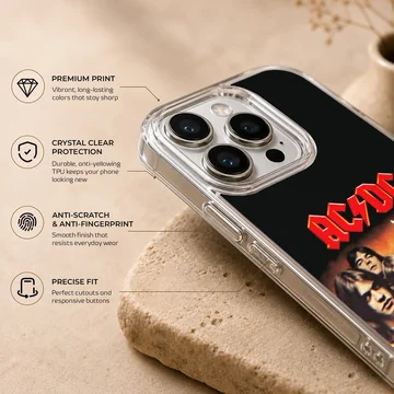 AC DC band photo artwork on black phone case — Info