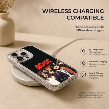 AC DC band photo artwork on black phone case — Charging