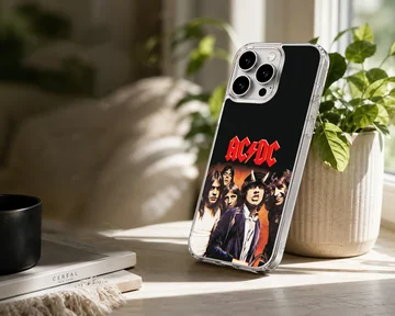 AC DC band photo artwork on black phone case — Lifestyle