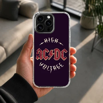 AC DC High Voltage bold typography design phone case — Lifestyle