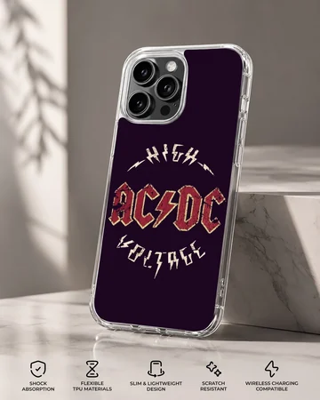 AC DC High Voltage bold typography design phone case — Specs