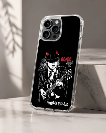Phone case featuring AC DC and Angus Young illustration with guitar — Hero