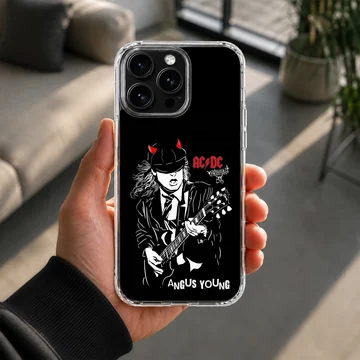 Phone case featuring AC DC and Angus Young illustration with guitar — Lifestyle