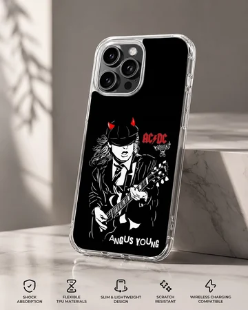 Phone case featuring AC DC and Angus Young illustration with guitar — Specs
