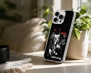 Phone case featuring AC DC and Angus Young illustration with guitar — Lifestyle