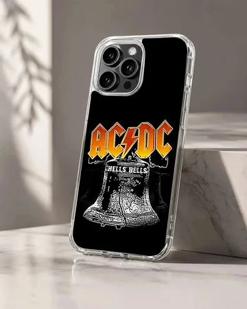 AC DC Bells design with bold typography on phone case