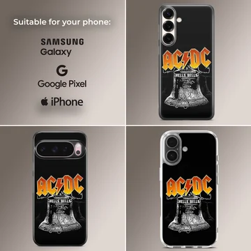 AC DC Bells design with bold typography on phone case — Collage