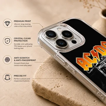 AC DC Bells design with bold typography on phone case — Info
