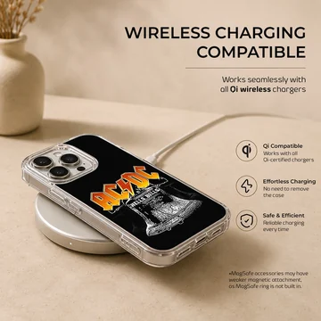 AC DC Bells design with bold typography on phone case — Charging
