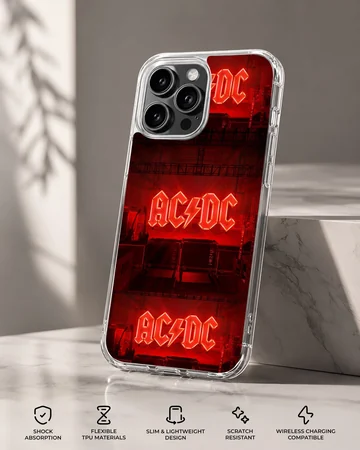 AC DC phone case with bold red typography — Specs