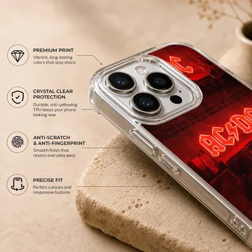 AC DC phone case with bold red typography — Info
