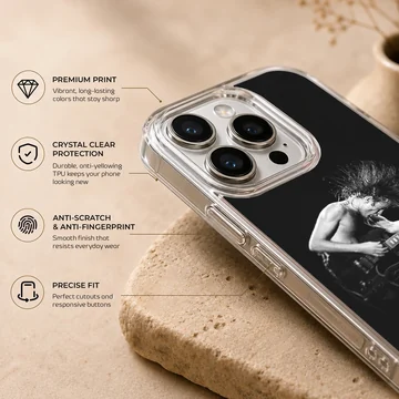 AC DC phone case with bold rock legend design — Info