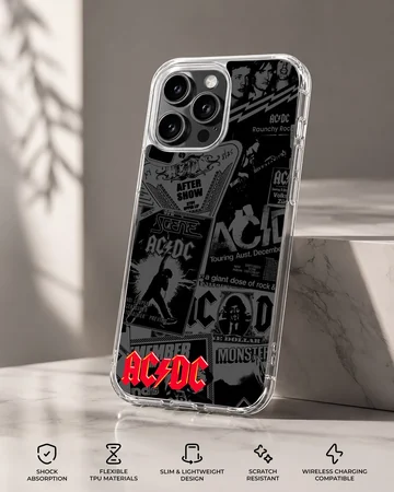 AC/DC themed phone case featuring classic rock elements and bold typography. — Specs