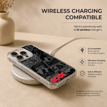 AC/DC themed phone case featuring classic rock elements and bold typography. — Charging
