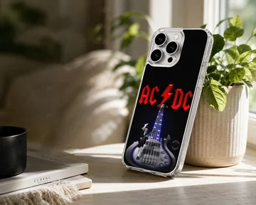 AC DC rock guitar design phone case featuring a bold electric guitar and logo. — Lifestyle