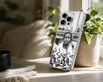 ASAP Rocky portrait with artistic graffiti style on phone case — Lifestyle