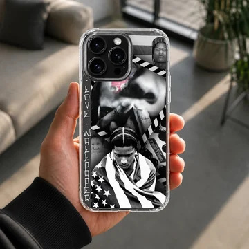 ASAP Rocky black and white art phone case with dynamic design — Lifestyle