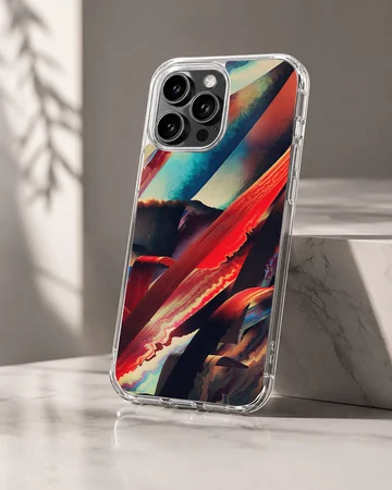 Dynamic abstract artwork featuring vibrant red, blue, and black colors on phone case — Hero