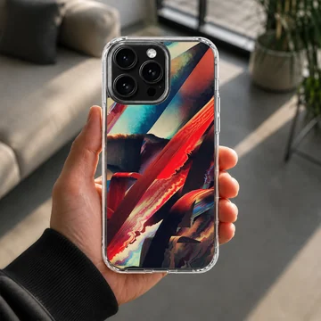 Dynamic abstract artwork featuring vibrant red, blue, and black colors on phone case — Lifestyle