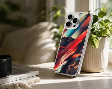 Dynamic abstract artwork featuring vibrant red, blue, and black colors on phone case — Lifestyle