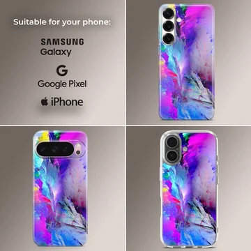 Dynamic abstract art in purple and blue on phone case — Collage