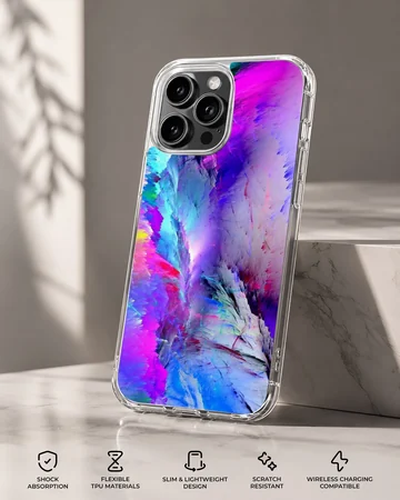 Dynamic abstract art in purple and blue on phone case — Specs