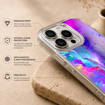 Dynamic abstract art in purple and blue on phone case — Info