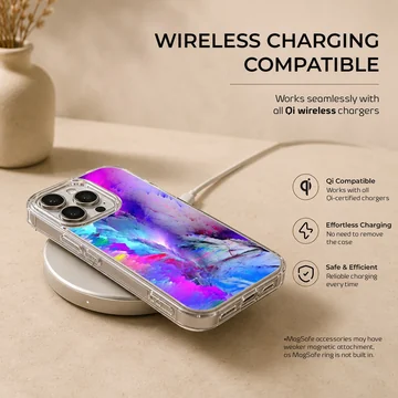 Dynamic abstract art in purple and blue on phone case — Charging