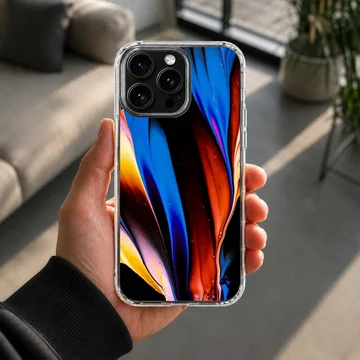 Vibrant abstract art with blue, red, and orange colors phone case — Lifestyle