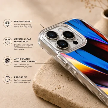 Vibrant abstract art with blue, red, and orange colors phone case — Info