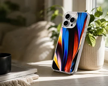 Vibrant abstract art with blue, red, and orange colors phone case — Lifestyle
