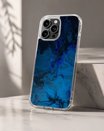 Blue abstract art design on a phone case — Hero