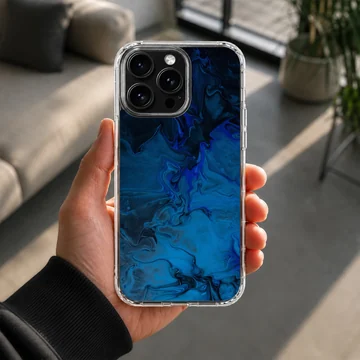 Blue abstract art design on a phone case — Lifestyle