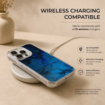 Blue abstract art design on a phone case — Charging