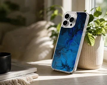 Blue abstract art design on a phone case — Lifestyle