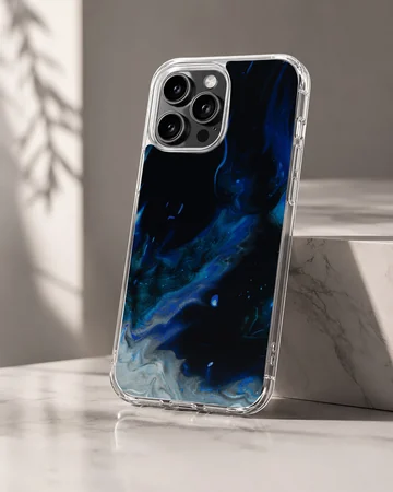 Abstract art phone case featuring a blue swirl design — Hero
